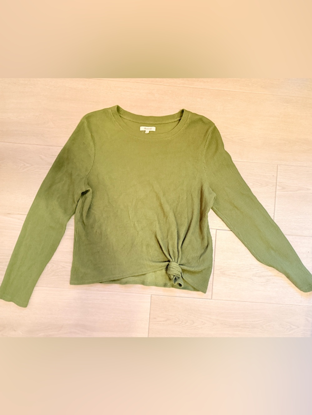 Madewell Top Women's Small Ribbed Knit Crewneck Twist Hem Top Olive Green size L